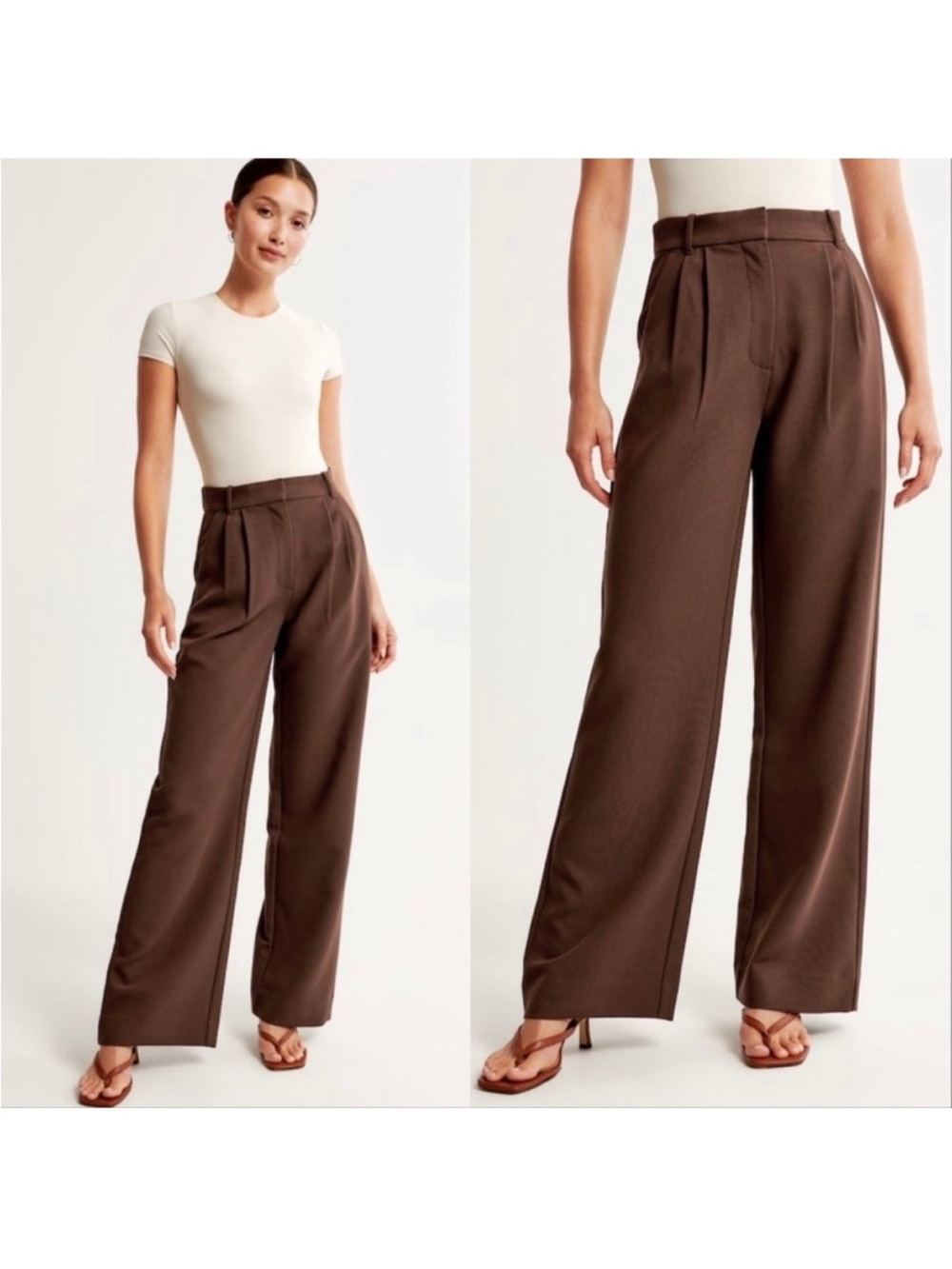 Abercrombie & Fitch Sloane Curve Love Wide Leg Trouser Pants | Brown | 25 Reg